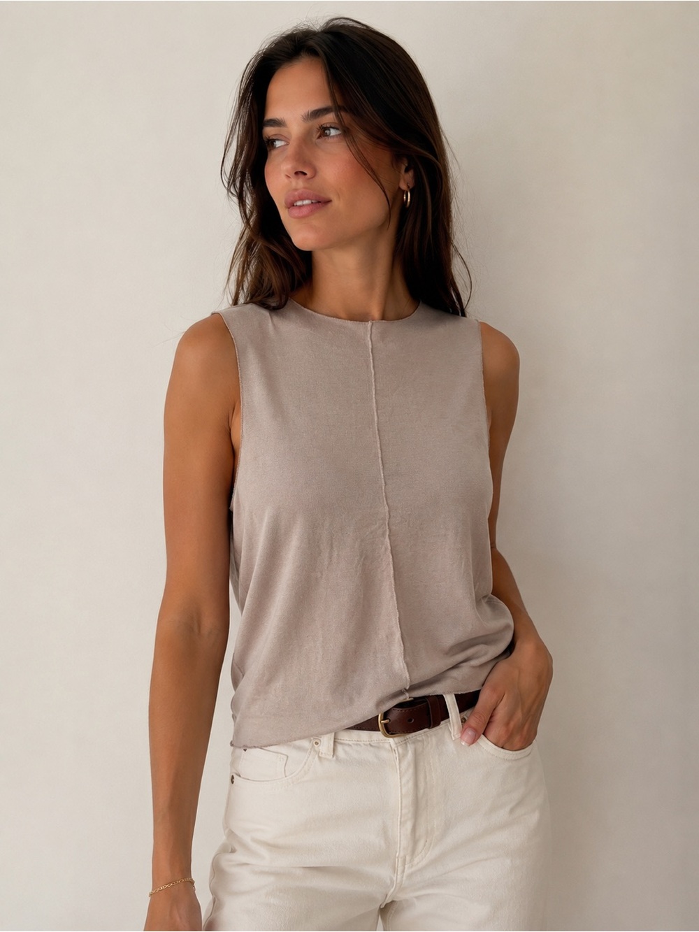 Zara Sleeveless Top – Taupe, Size Medium